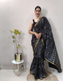 1 Min Ready To Wear Saree In  BLACK  Bandhani With All Over Boder