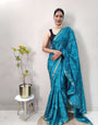 1 Min Ready To Wear Saree In  PEACOCK  Bandhani With All Over Boder