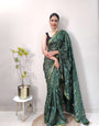 1 Min Ready To Wear Saree In  GREEN Bandhani With All Over Boder