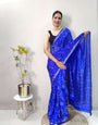 1 Min Ready To Wear Saree In  ROYAL BLUE Bandhani With All Over Boder