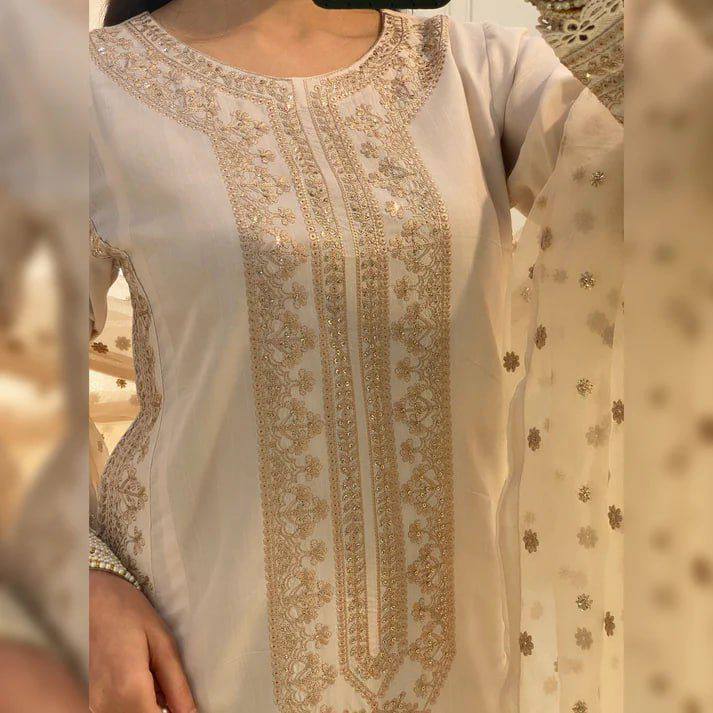 Desirable Roman Silk Sequence Embroidered Suit Set