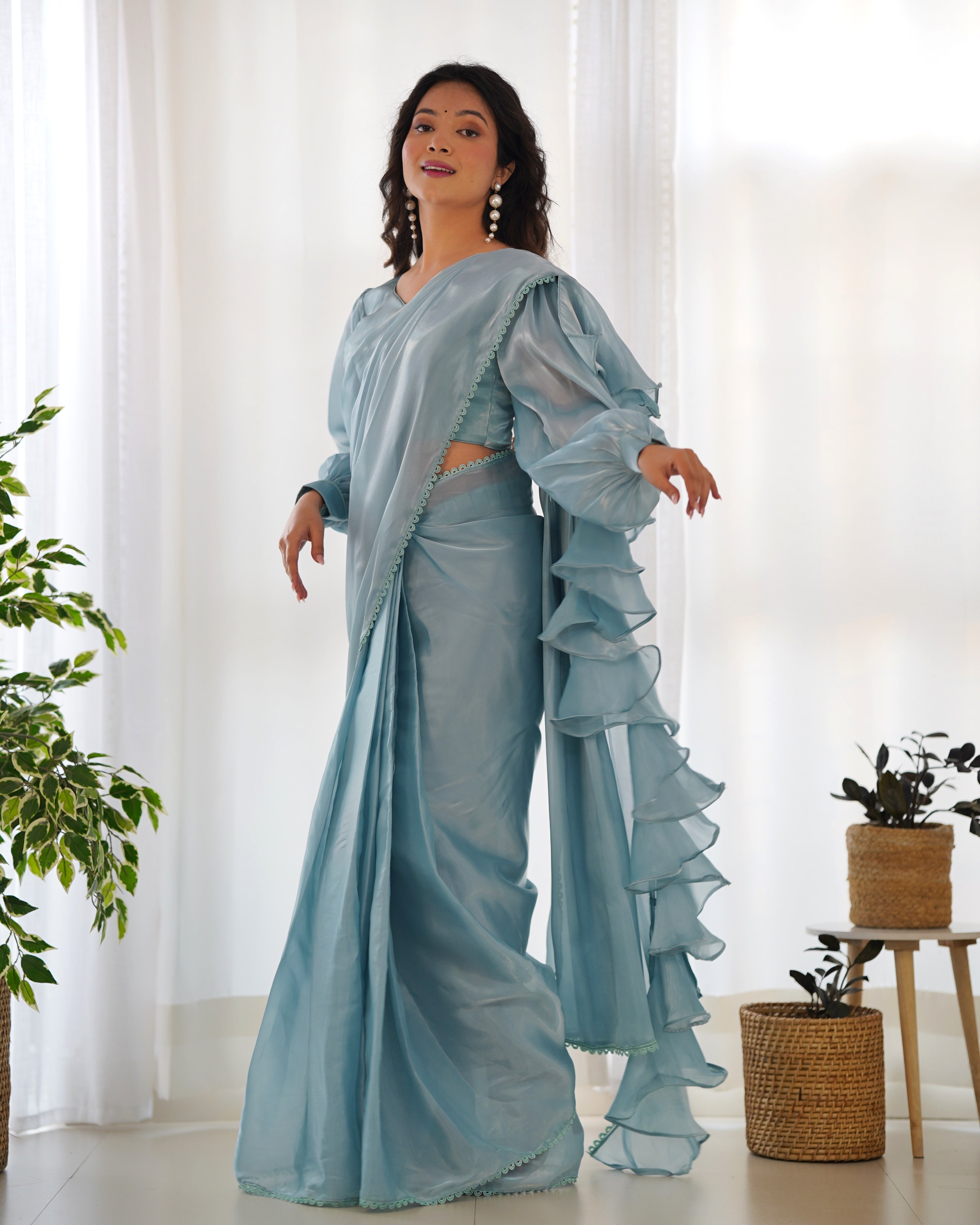 Sky Blue1-Ready To Wear Saree Jimmy Choo