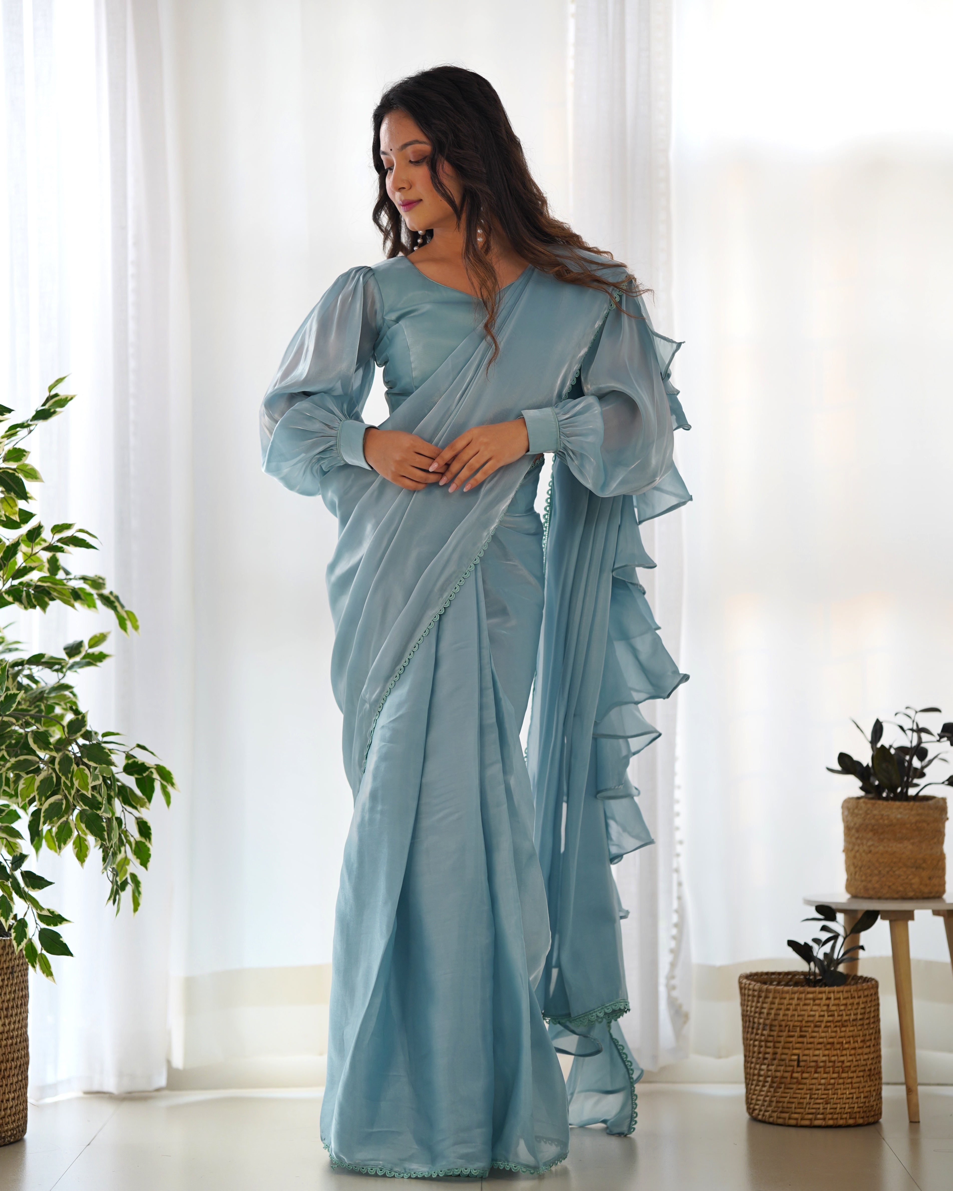 Sky Blue1-Ready To Wear Saree Jimmy Choo