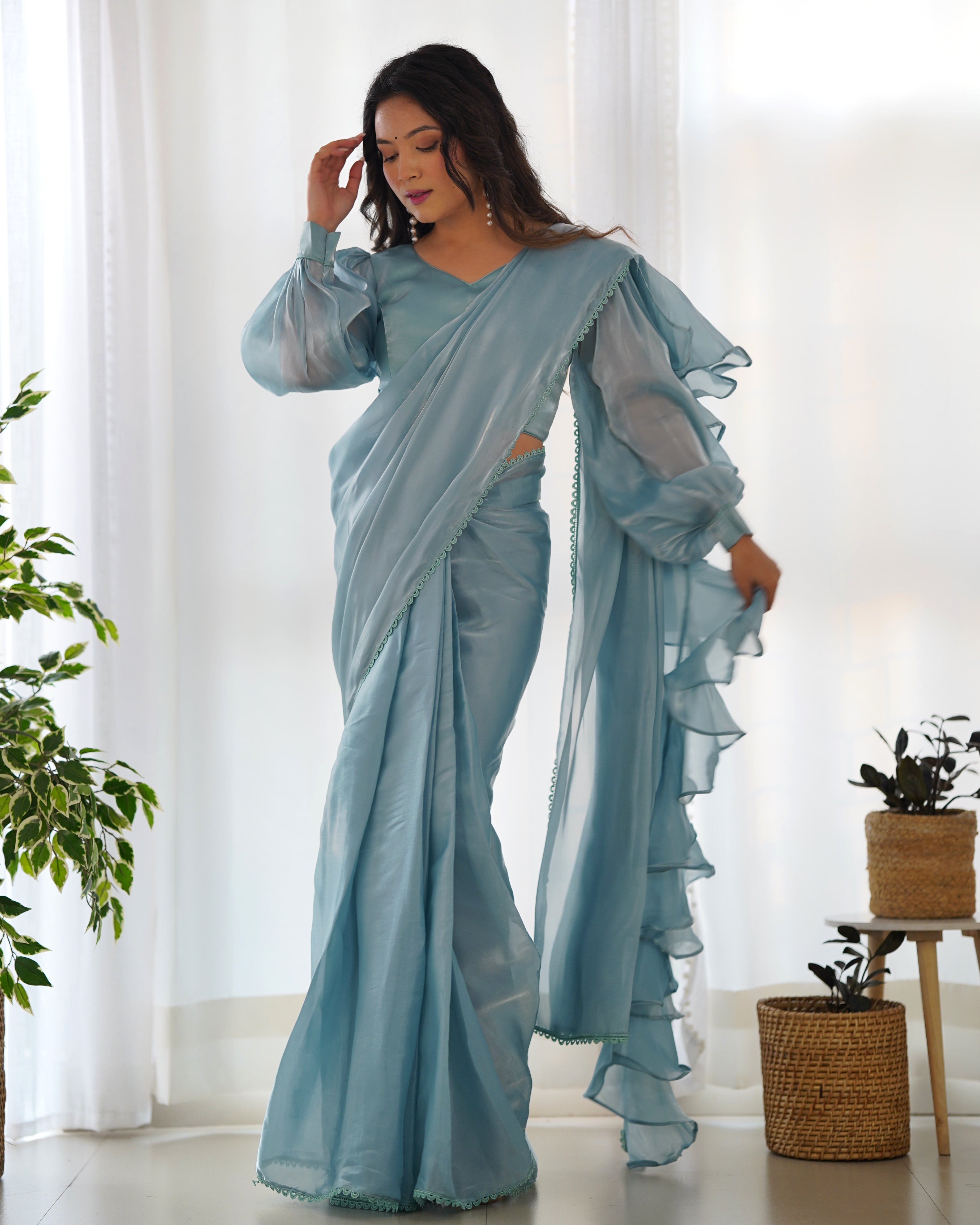 Sky Blue1-Ready To Wear Saree Jimmy Choo