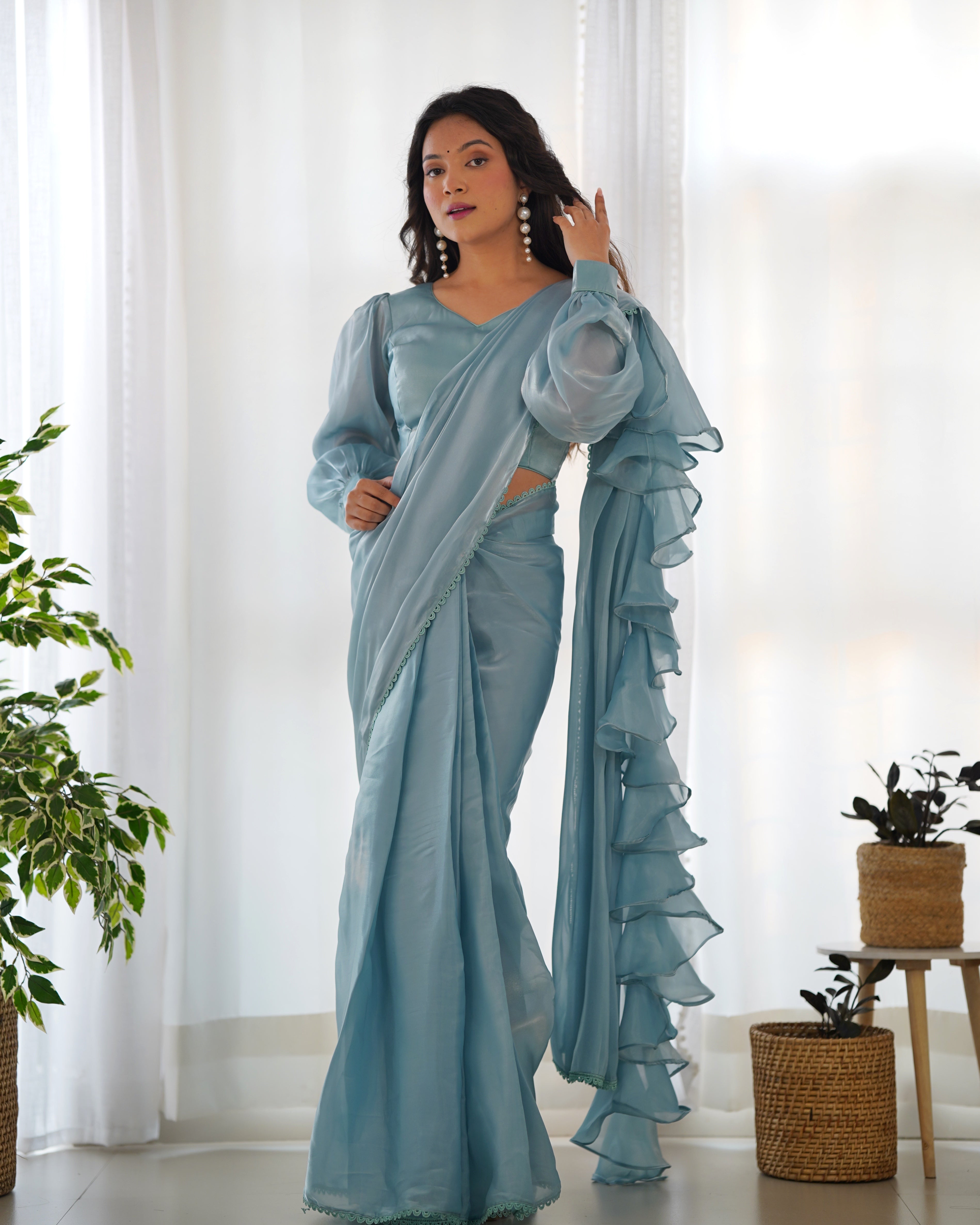 Sky Blue1-Ready To Wear Saree Jimmy Choo