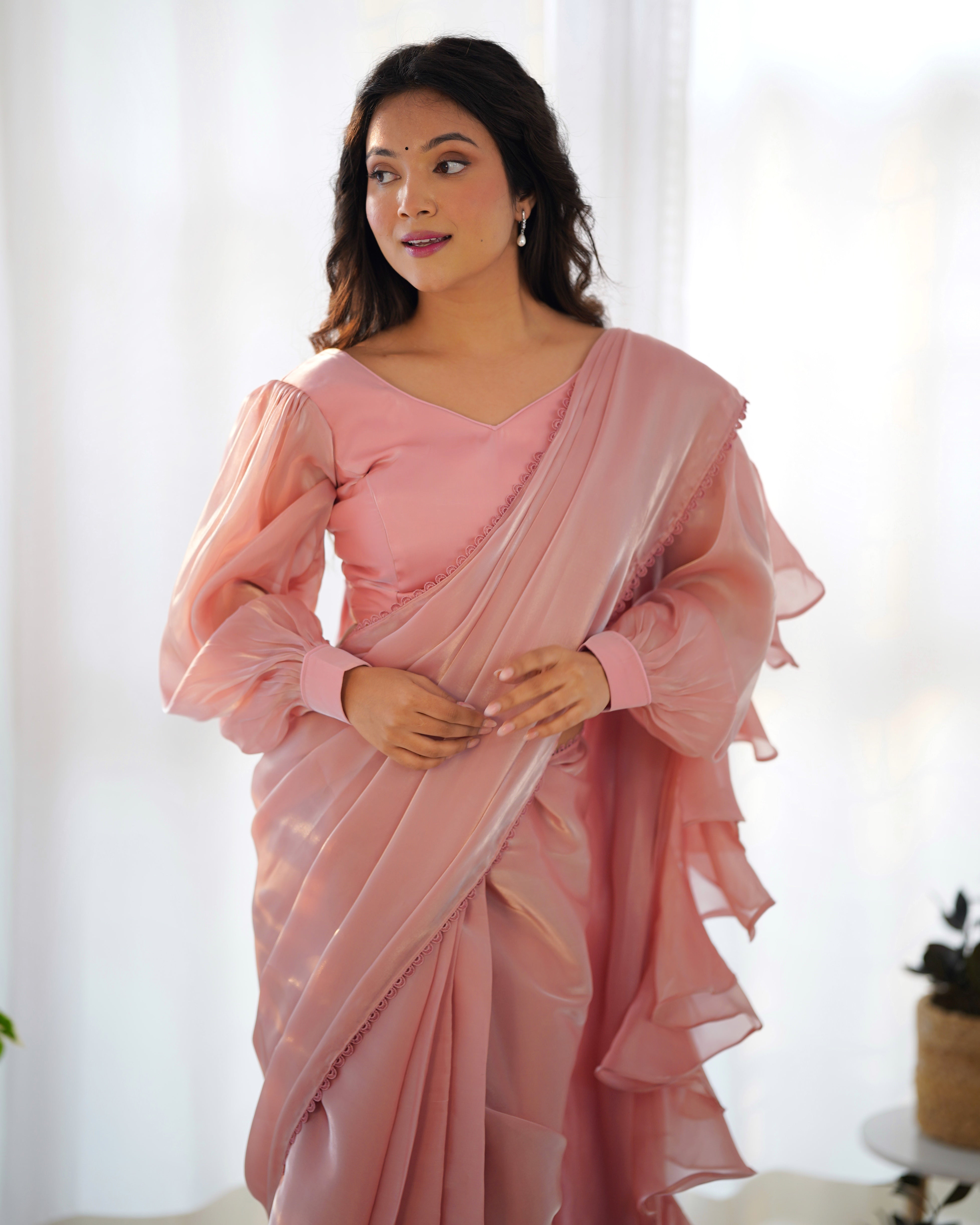 Peach 1-Ready To Wear Saree Jimmy Choo