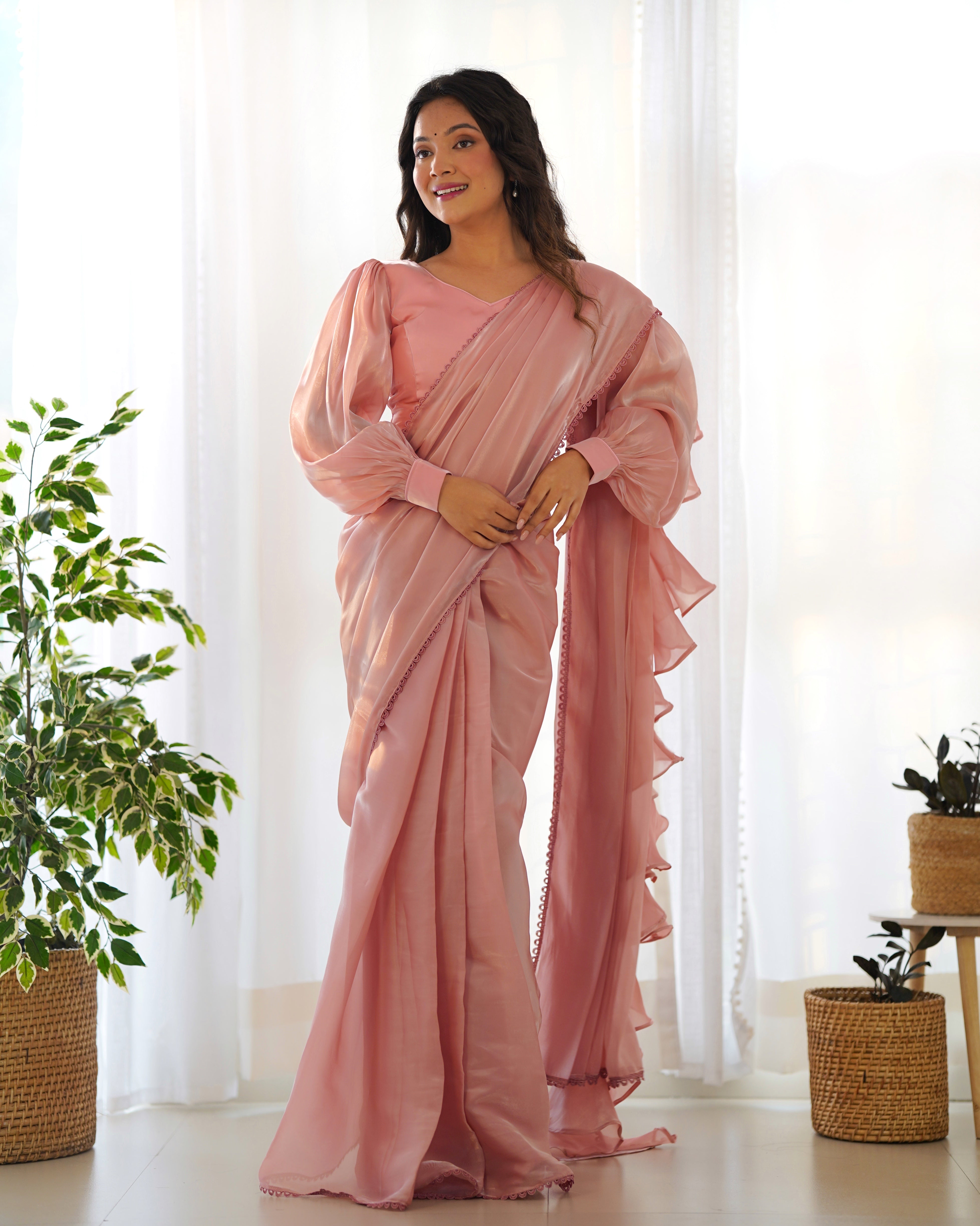 Peach 1-Ready To Wear Saree Jimmy Choo