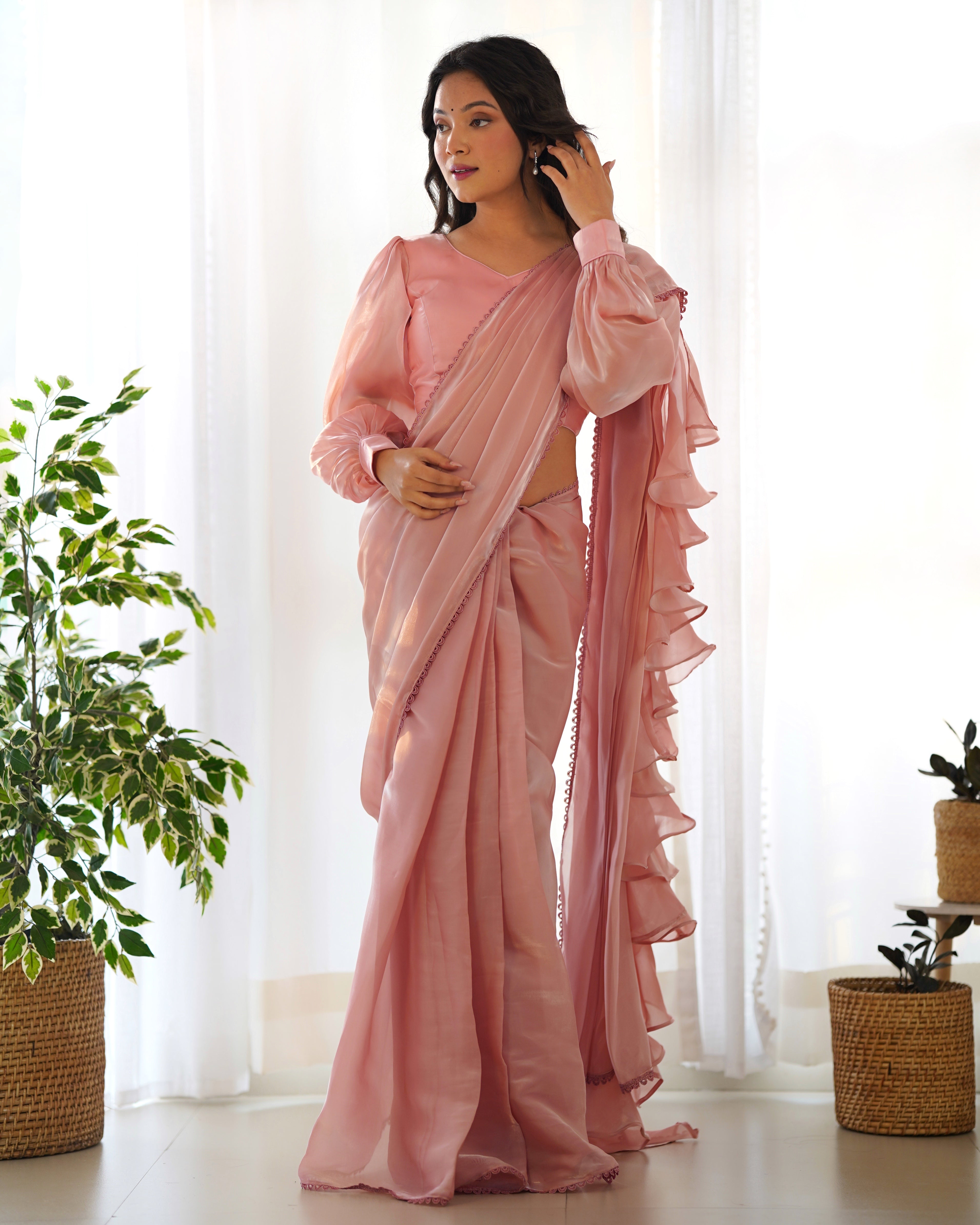 Peach 1-Ready To Wear Saree Jimmy Choo