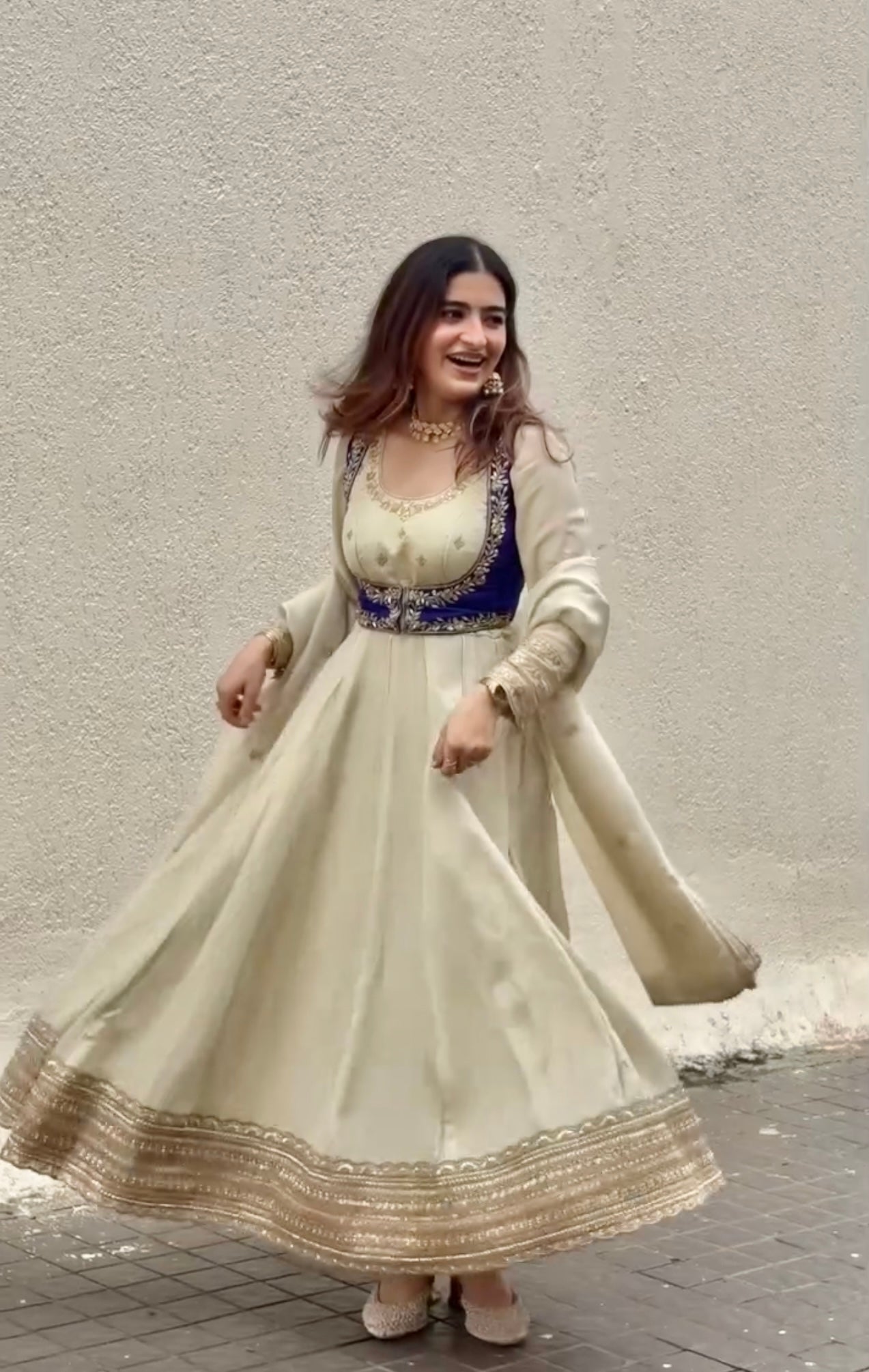 Designer Chinon Silk Gown Set with Embroidered Koti, Pant & Dupatta