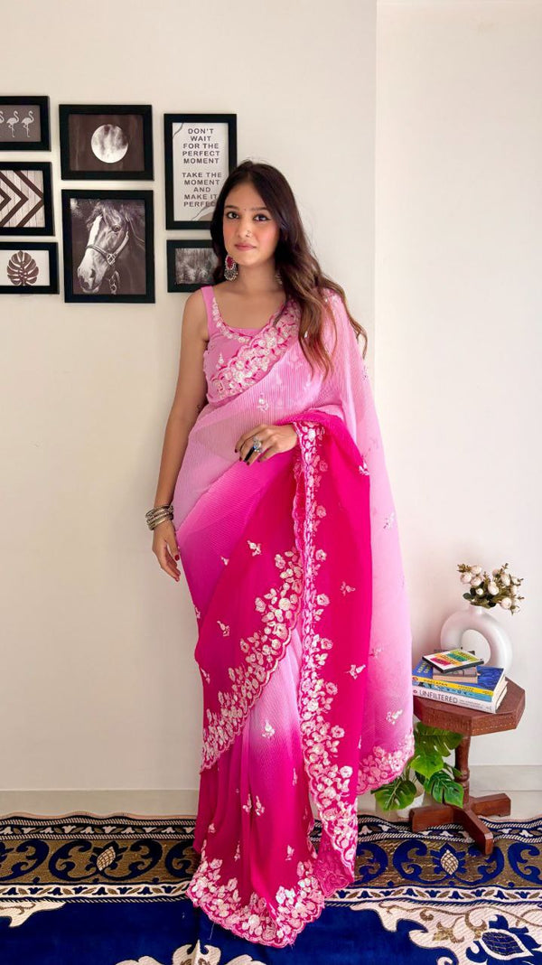 Kajol - Most Beautiful Collection In Georgette With Crush Pattern Fabric With Sequence Embroidery Work Saree KAJOL CRUSH