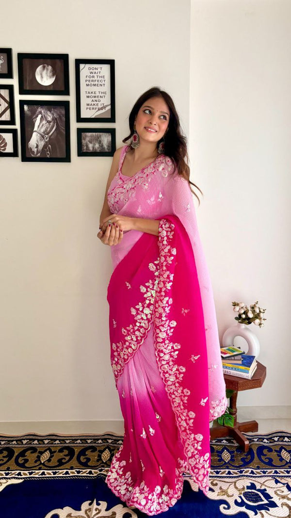 Kajol - Most Beautiful Collection In Georgette With Crush Pattern Fabric With Sequence Embroidery Work Saree KAJOL CRUSH