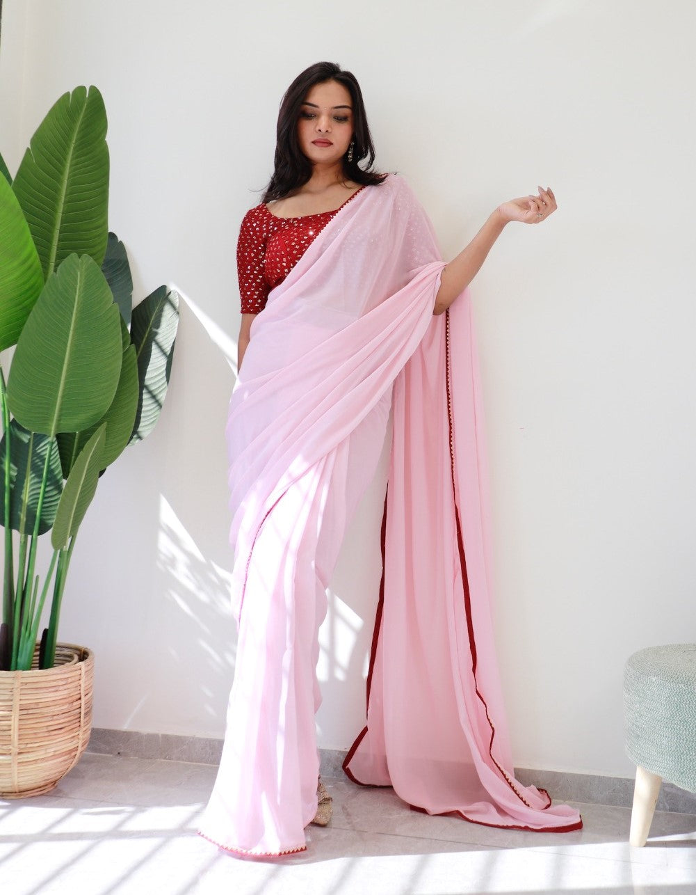 1 Min Ready To Wear Saree In Imported Georgette With Blouse