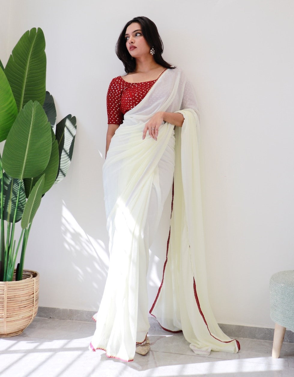 1 Min Ready To Wear Saree In Imported Georgette With Blouse