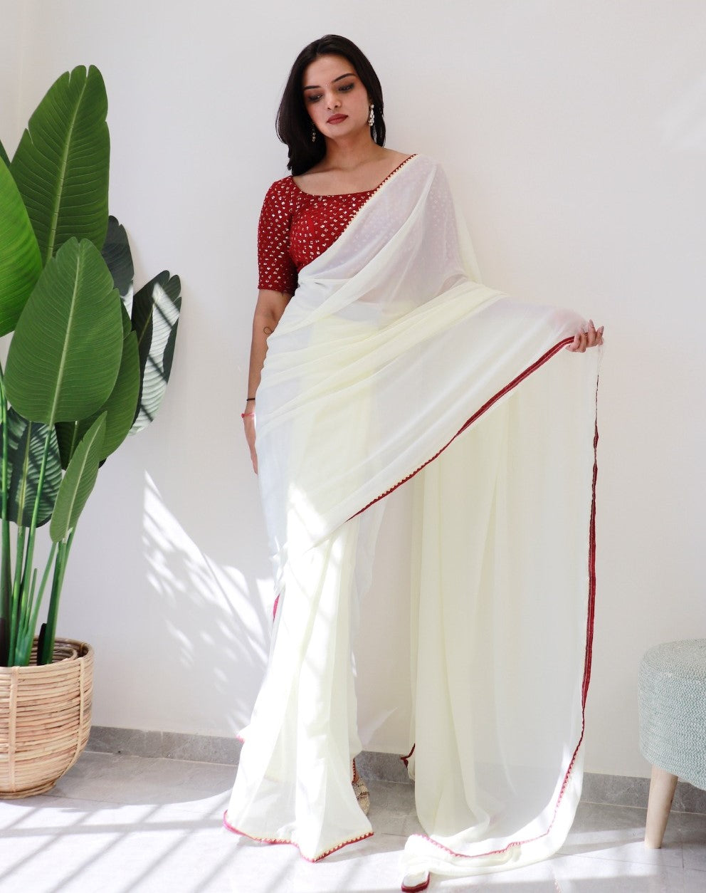 1 Min Ready To Wear Saree In Imported Georgette With Blouse