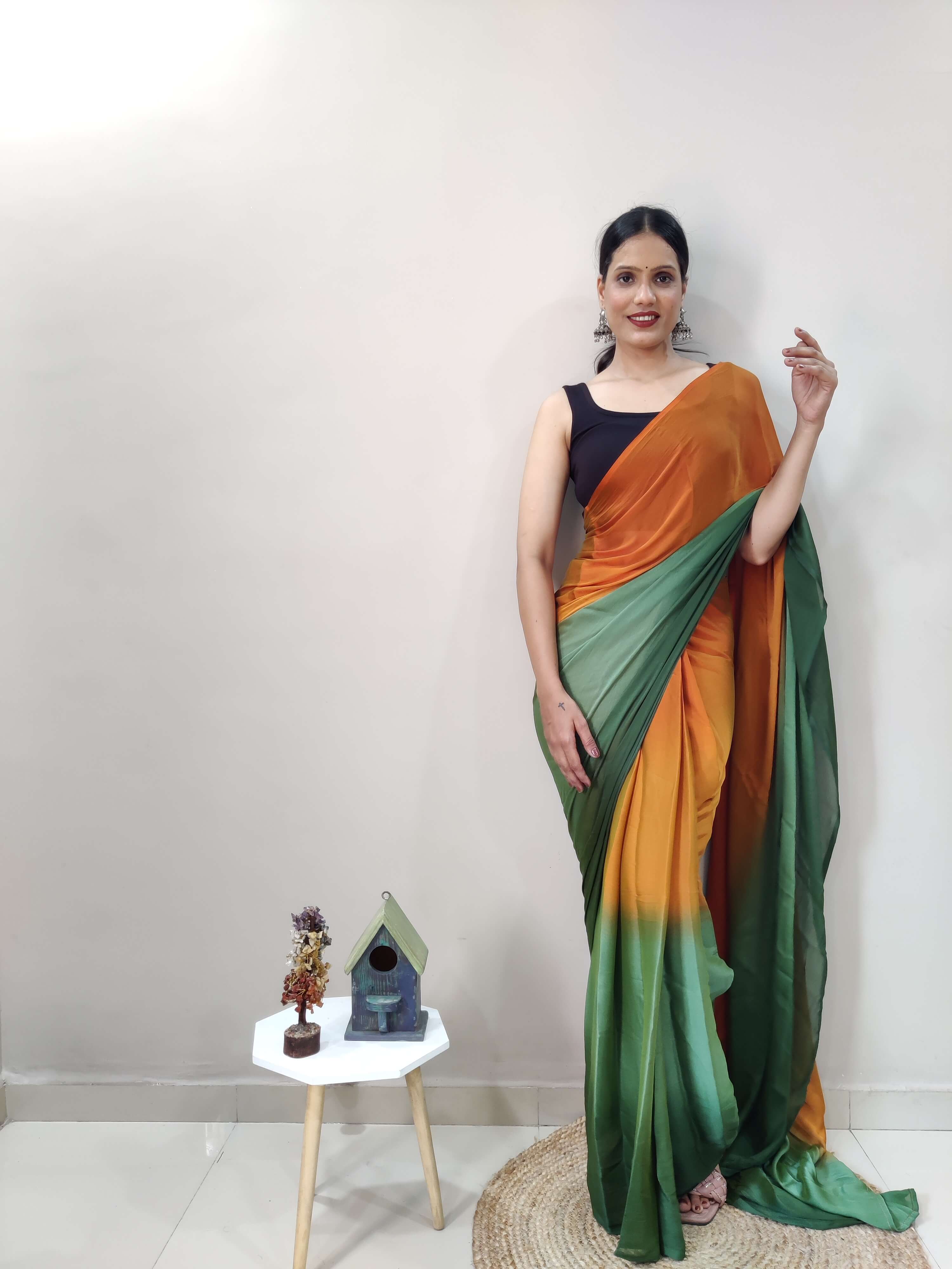 1-MIN READY TO WEAR   KACCHI KAIRI  IMPORTED SILK SAREE  WITH BLOUSE