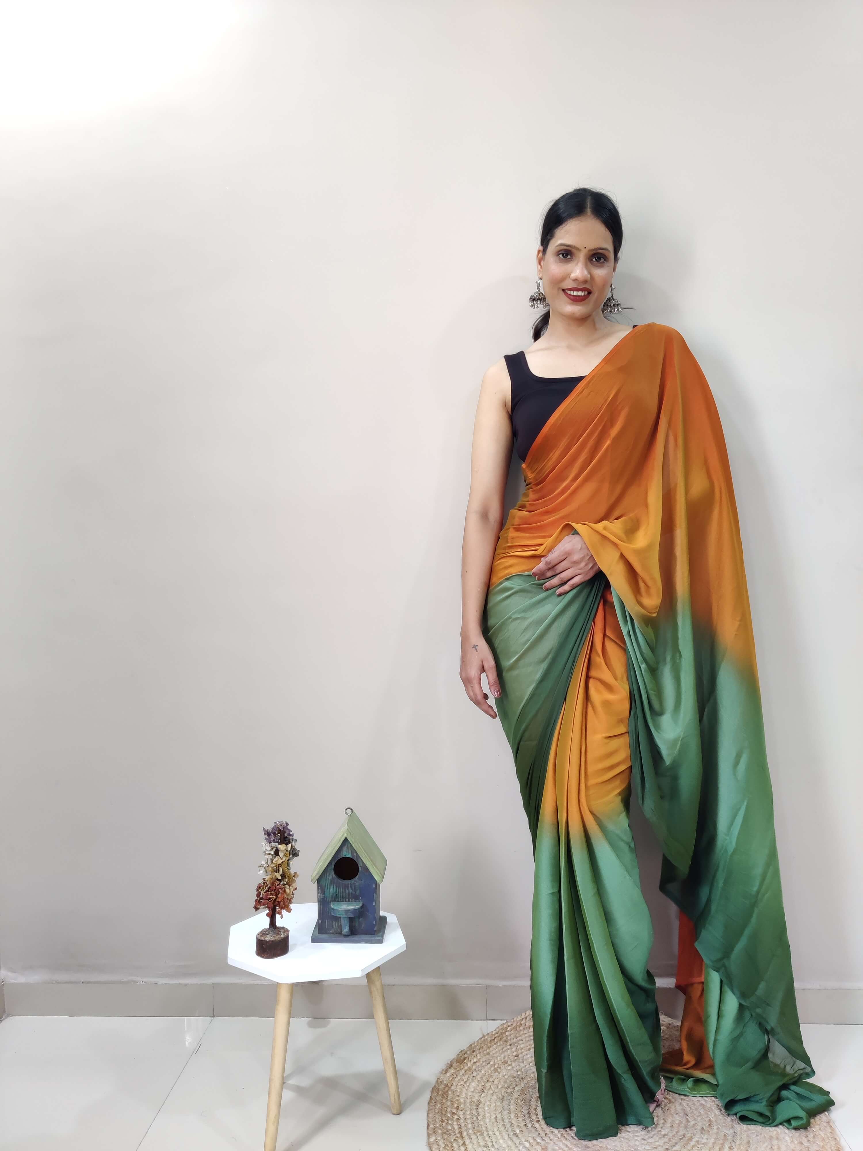 1-MIN READY TO WEAR   KACCHI KAIRI  IMPORTED SILK SAREE  WITH BLOUSE