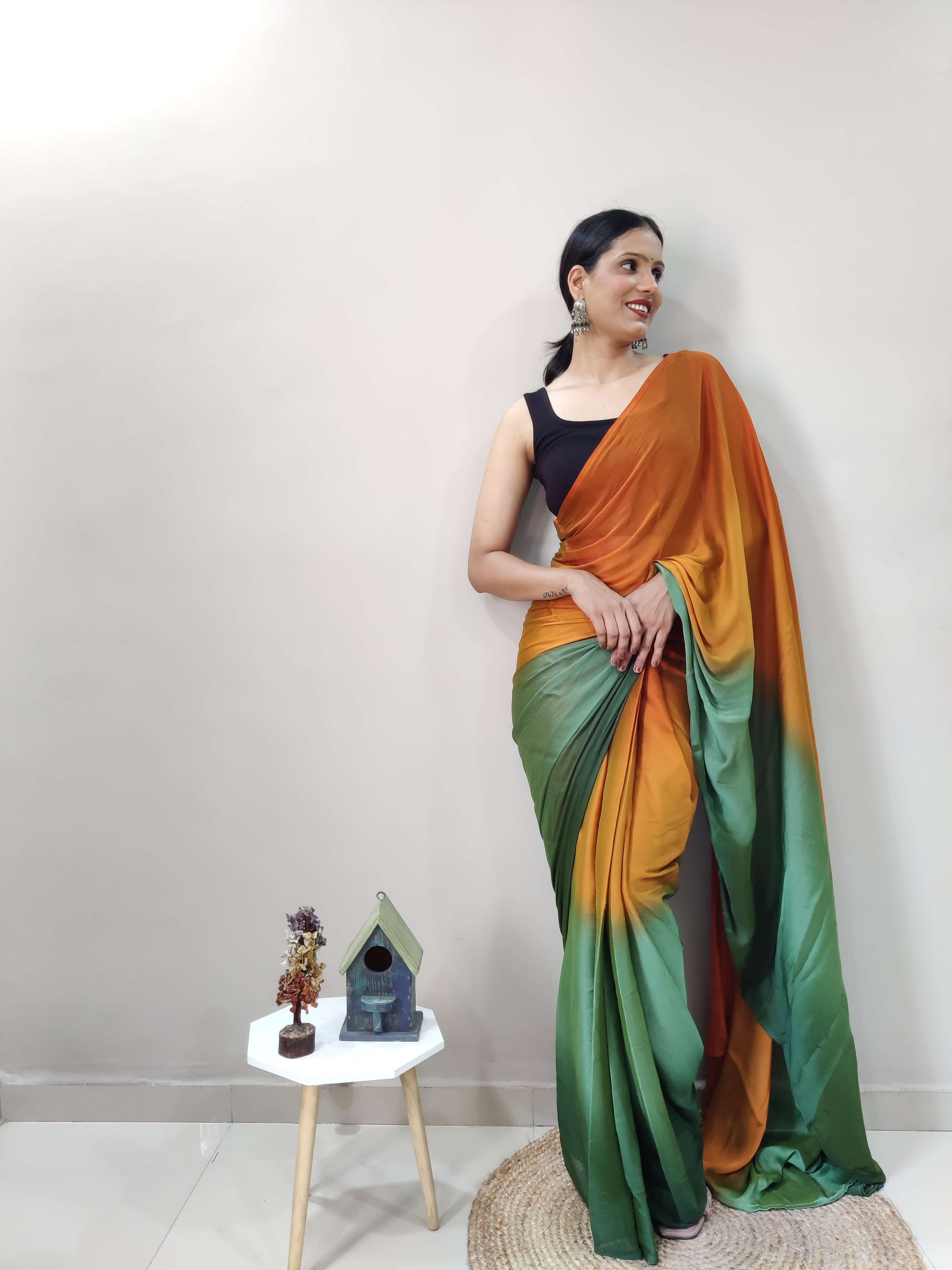 1-MIN READY TO WEAR   KACCHI KAIRI  IMPORTED SILK SAREE  WITH BLOUSE