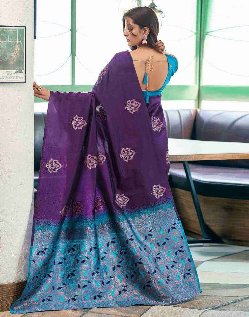 Ethenic Navy Blue Woven Design Art Silk Banarasi Saree