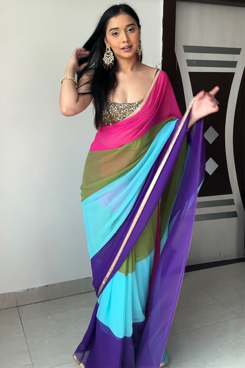 1-Minute Ready To Wear Multi Color Georgette Saree