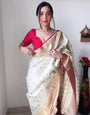 1-Minute Ready To Wear Beige Soft Silk Saree