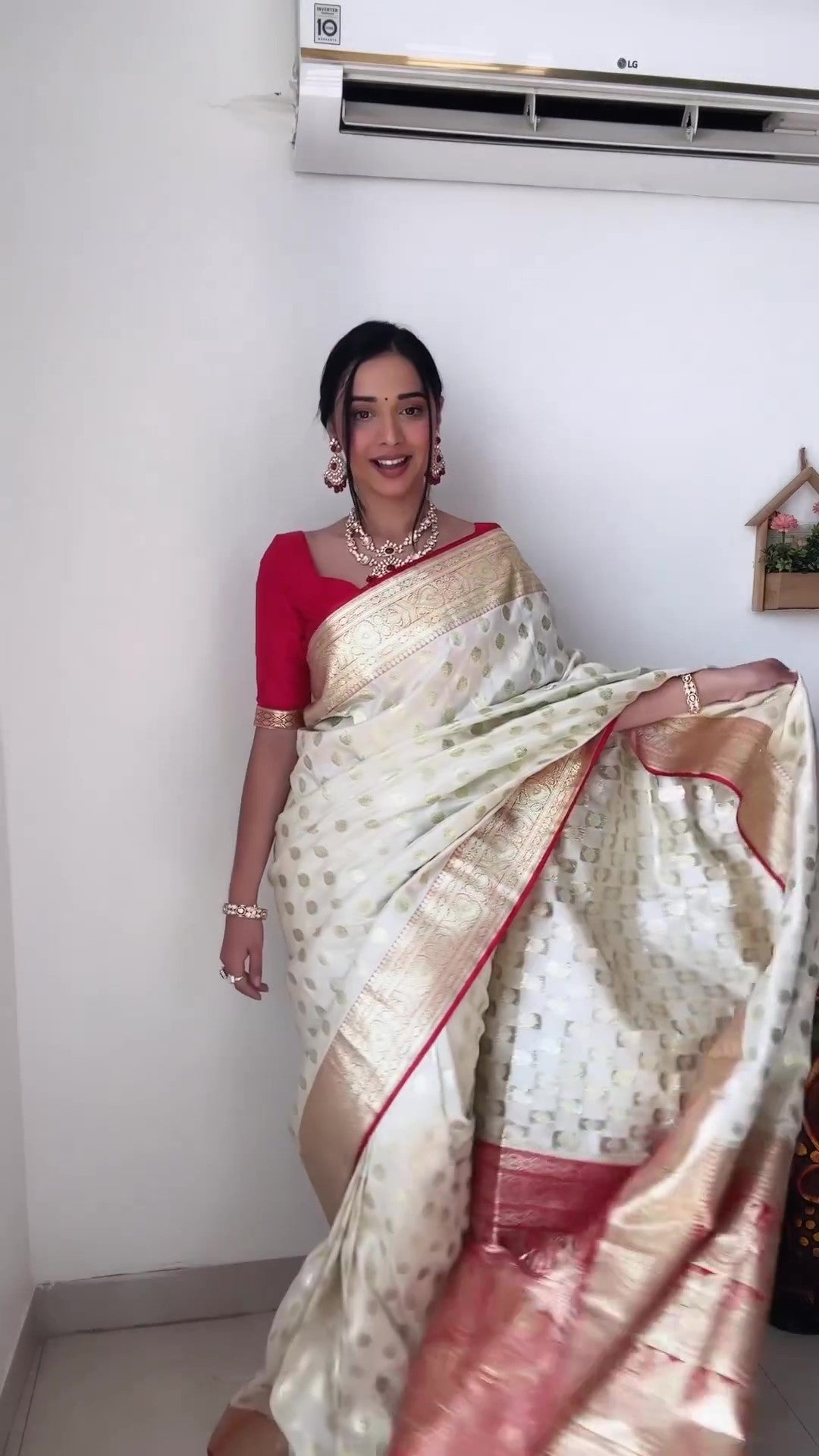 1-Minute Ready To Wear Beige Soft Silk Saree