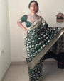 1-Minute Ready To Wear Green Soft Silk Saree