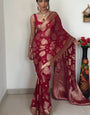 1-Minute Ready To Wear Red Cotton Silk Saree