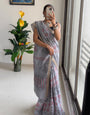 Serene Grey Ready To Wear Handcrafted Elegance in Print Saree