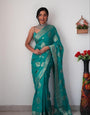 1-Minute Ready To Wear Sea Green Cotton Silk Saree