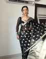 1-Minute Ready To Wear Black Cotton Silk Saree