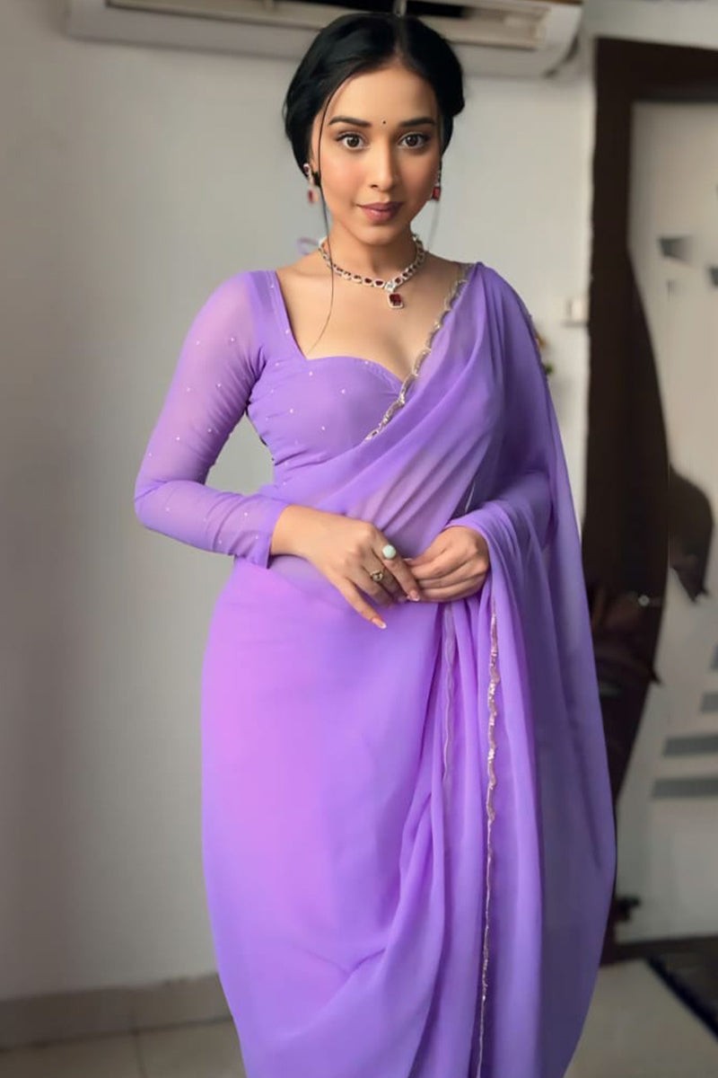 Dalliance 1-Minute Ready To Wear Lavender Georgette Saree