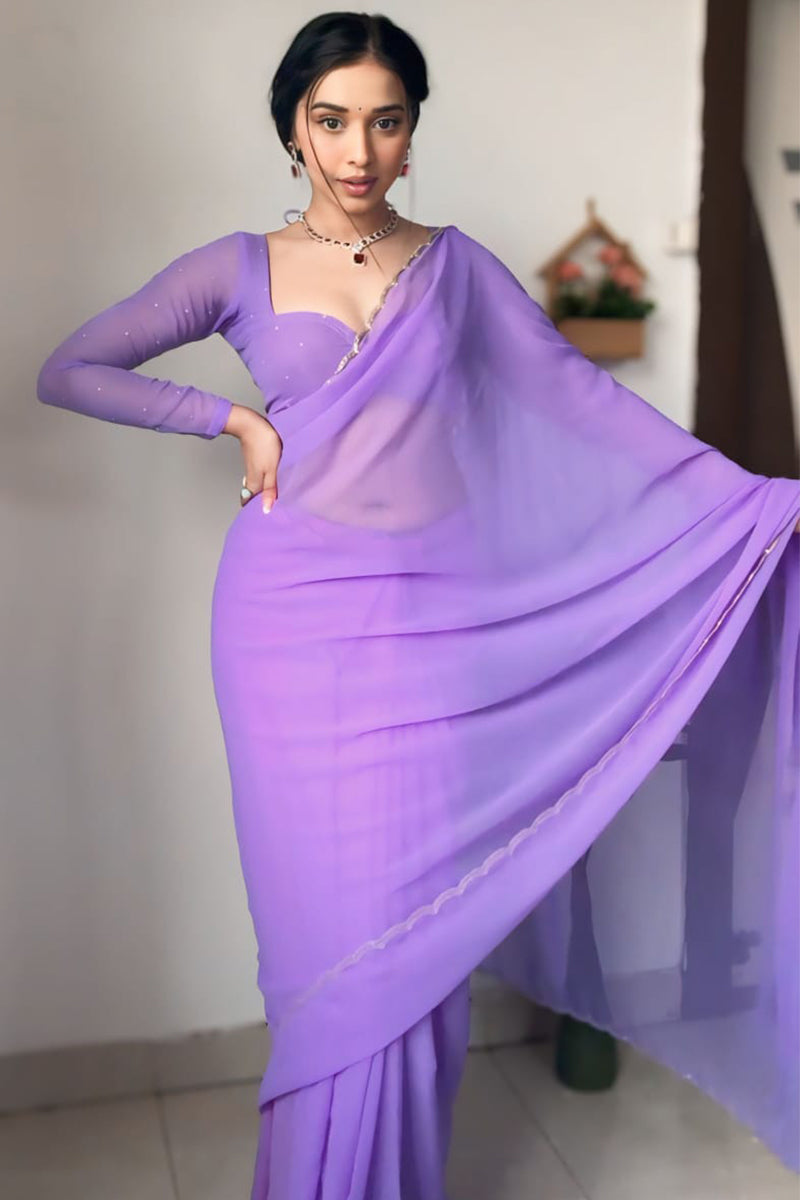 Dalliance 1-Minute Ready To Wear Lavender Georgette Saree