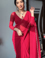 Arresting 1-Minute Ready To Wear Red Georgette Saree