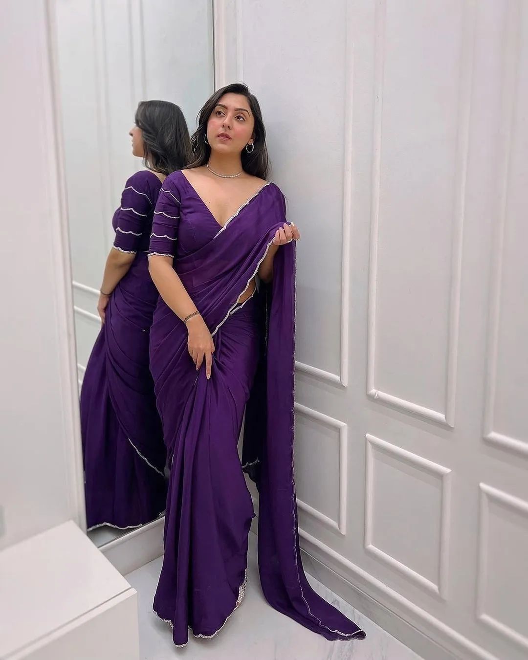 Cynosure 1-Minute Ready To Wear Purple Georgette Saree