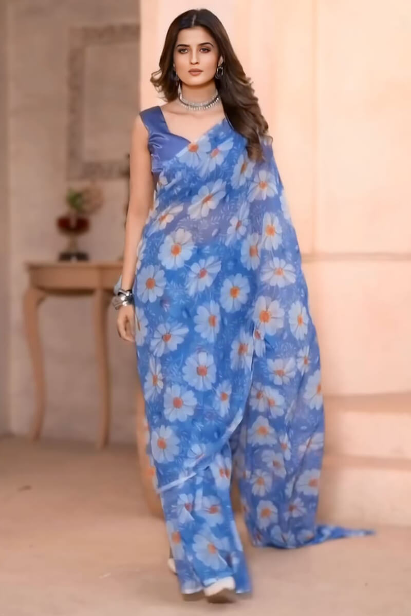 Cornflower 1-Minute Ready To Wear  Georgette Saree