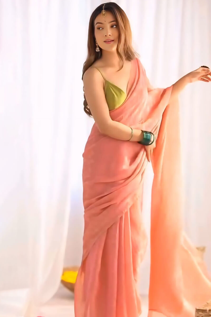 Captivating Peach Fancy Silk Saree With Efflorescence Blouse Piece