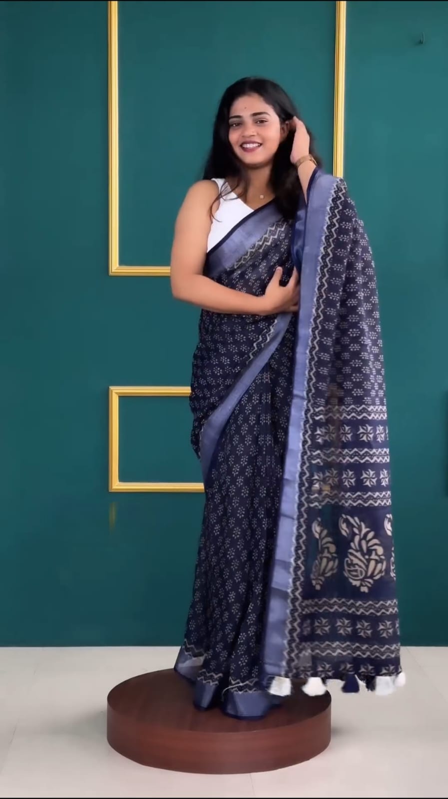 1-Minute Ready To Wear Blue Cotton Saree