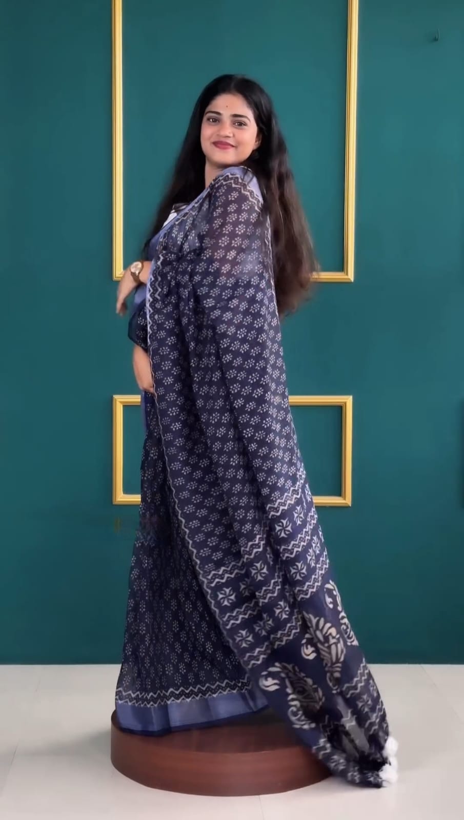 1-Minute Ready To Wear Blue Cotton Saree