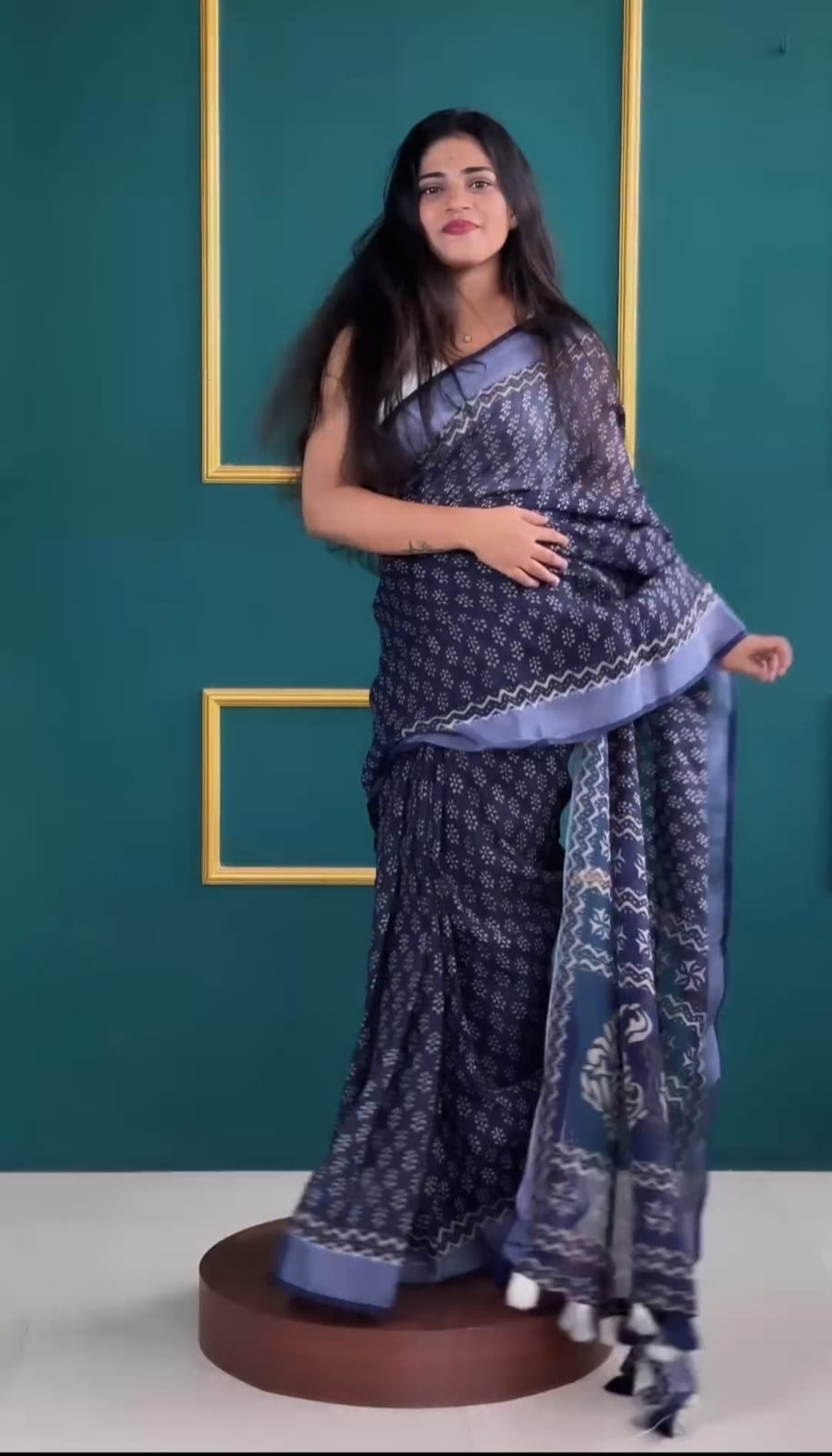 1-Minute Ready To Wear Blue Cotton Saree