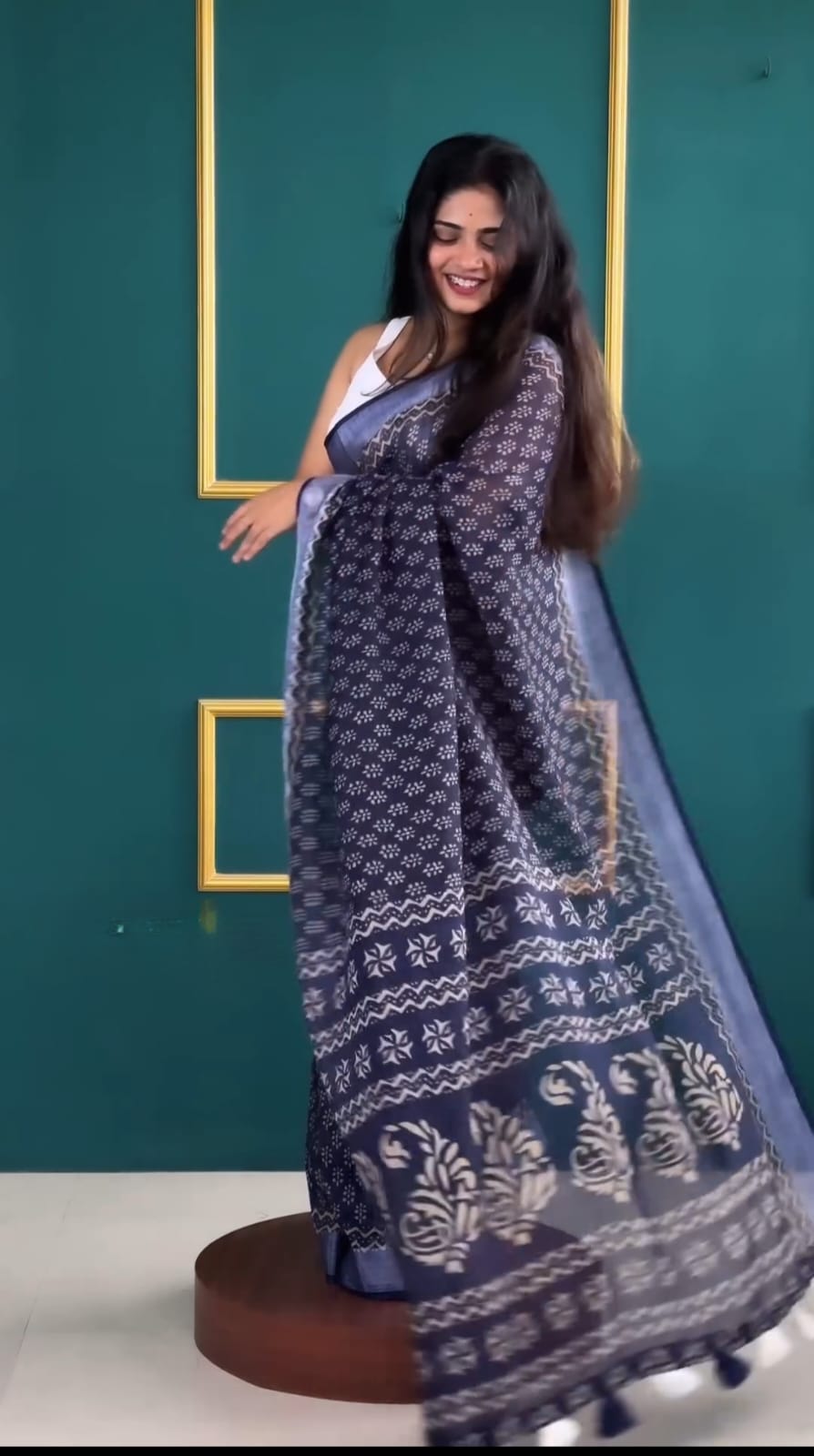 1-Minute Ready To Wear Blue Cotton Saree