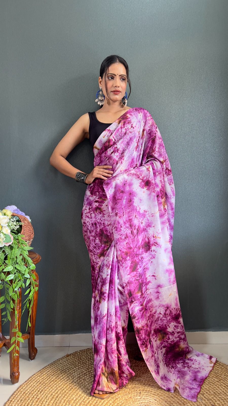 Divine 1-Minute Ready To Wear Purple Chiffon Saree