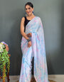 Gleaming 1-Minute Ready To Wear Sky Color Chiffon Saree