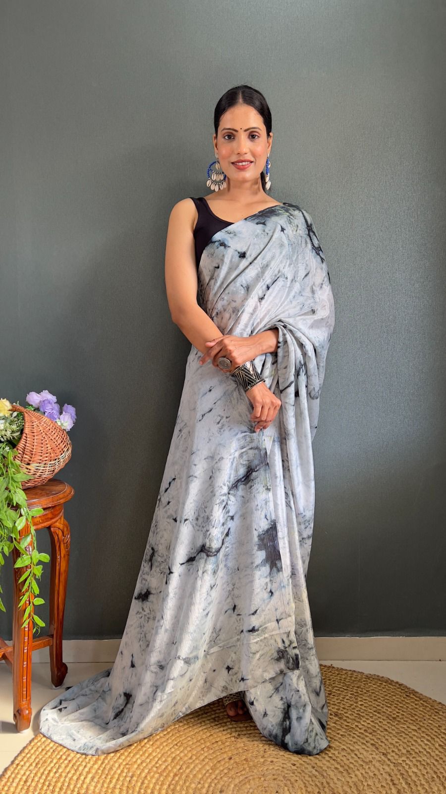 Angelic  1-Minute Ready To Wear Light Grey Chiffon Silk Saree