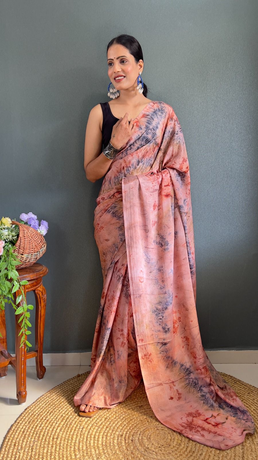 Exquisite 1-Minute Ready To Wear Peach Color Chiffon Silk Saree