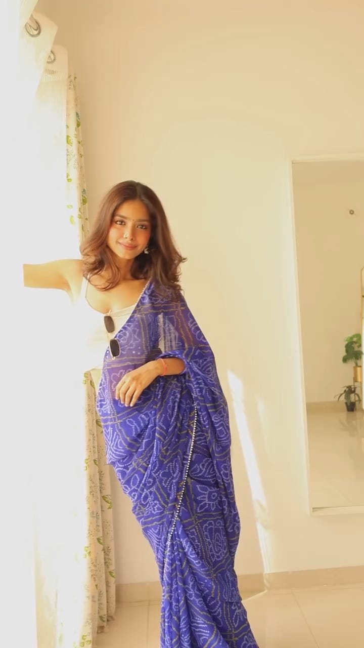 Georgette Lilac 1-minute ready to  Wear Printed Saree