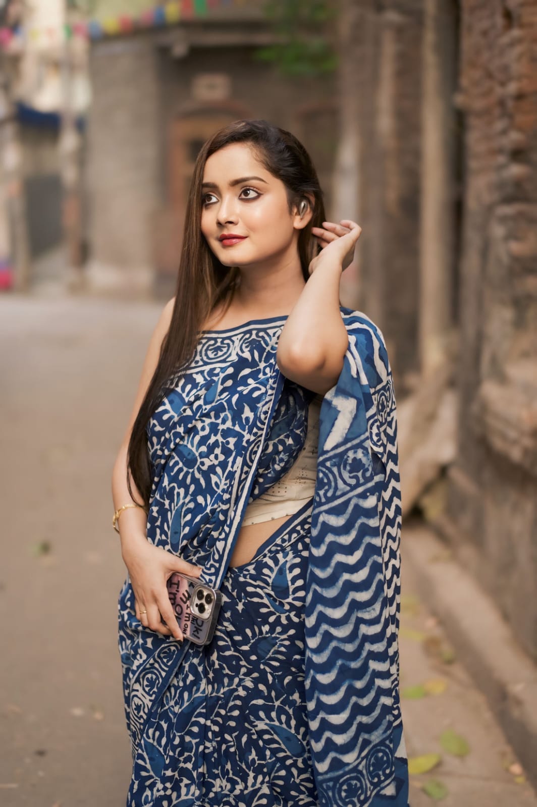 Indigo Floral 1-minute ready to wear  Cotton Saree