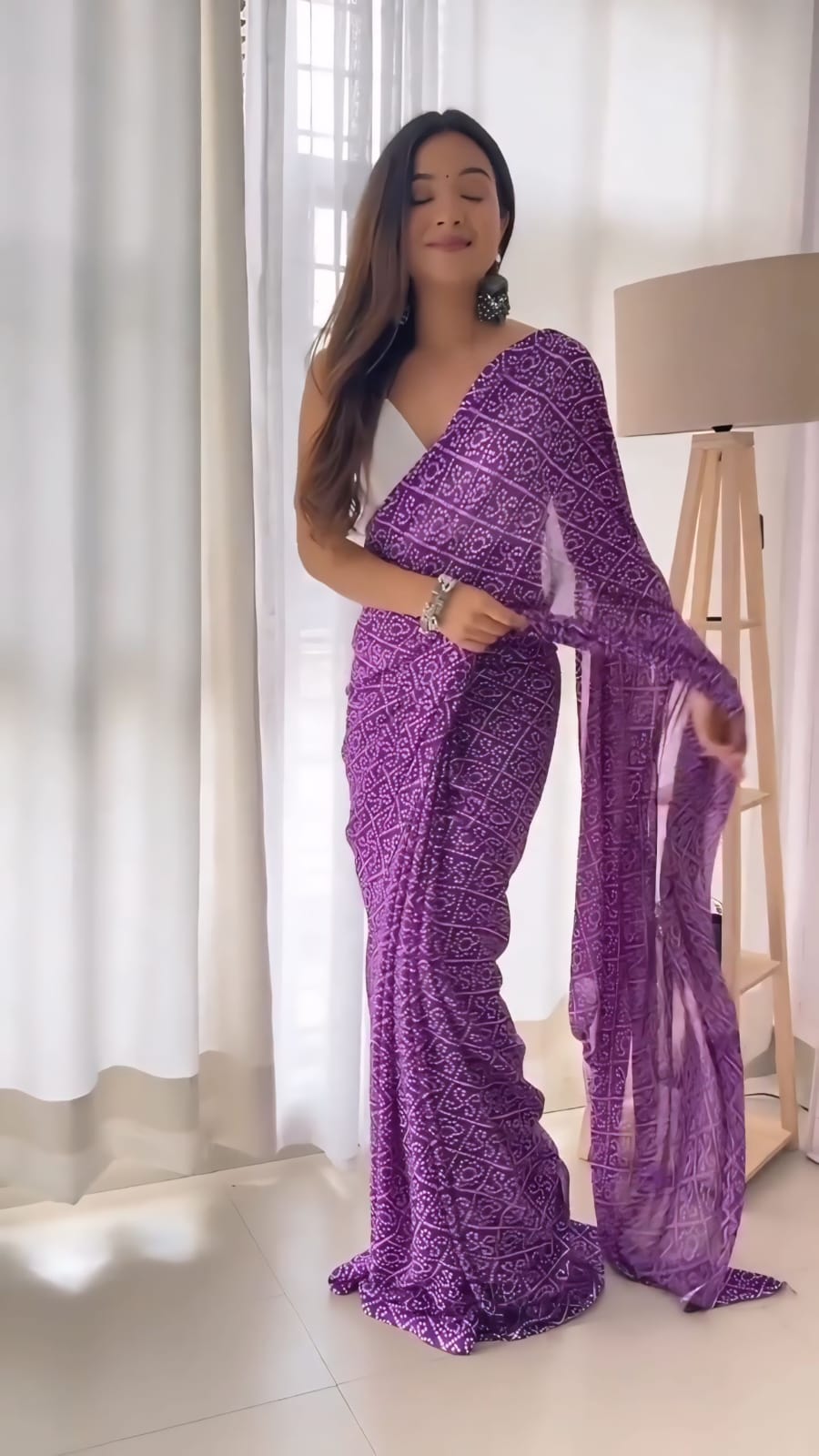 Bollywood 1- minute ready to wear purple georgette saree