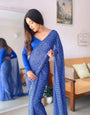 Crushed Ready to wear Work Blue Bandhani Saree