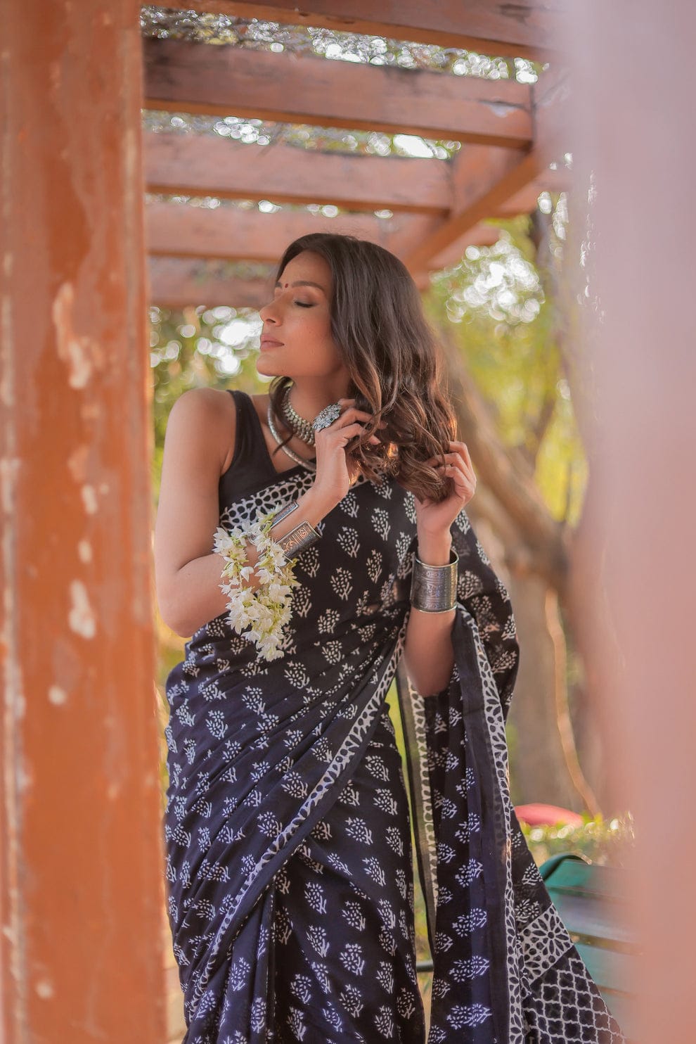 Black ready to wear Floral Printed Pure Cotton Saree