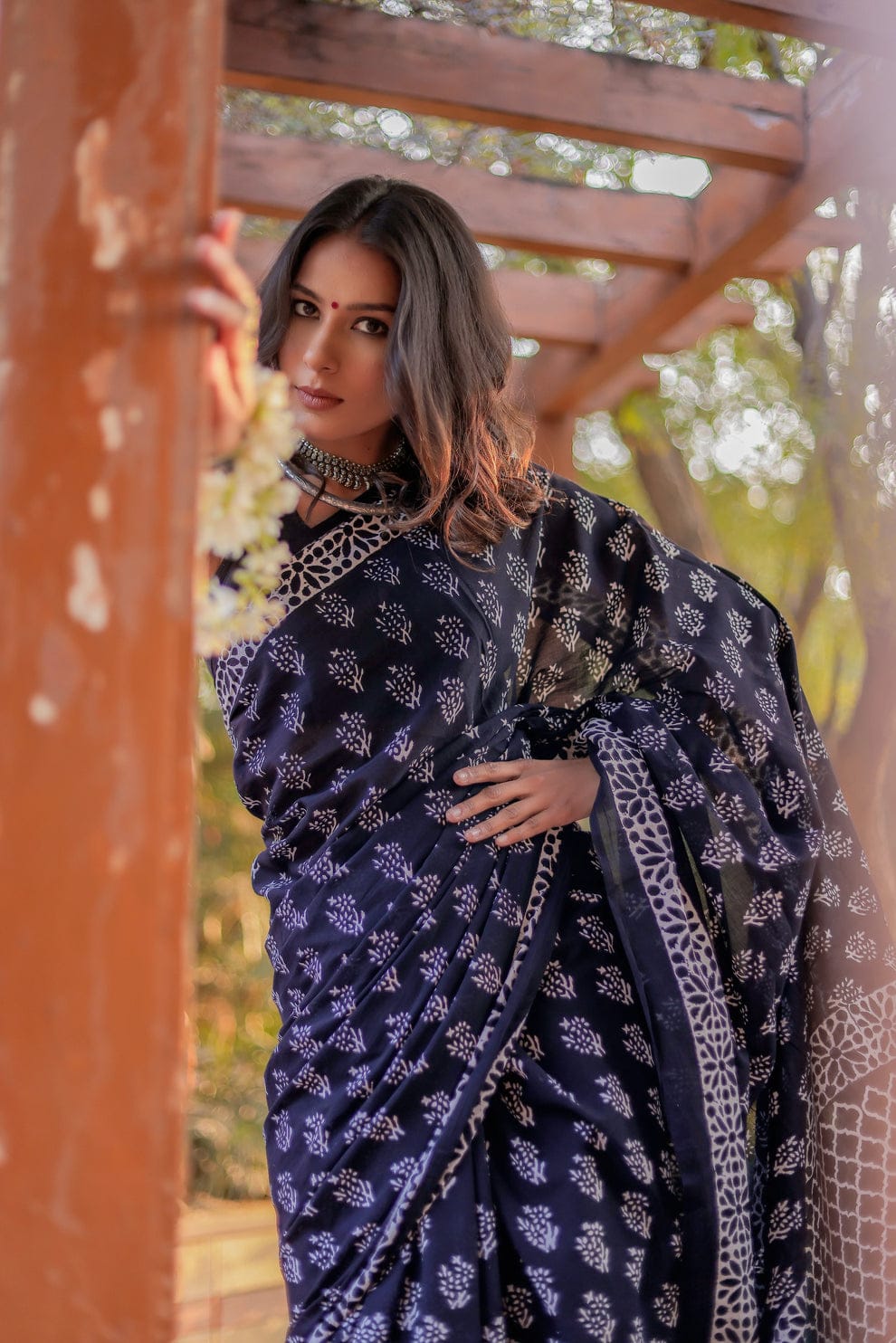 Black ready to wear Floral Printed Pure Cotton Saree